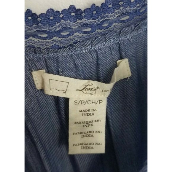 Levi's Sz. S Blue Chambray Lace Tank Tiered Dress Elastic Waist Interior Slip - Picture 2 of 10